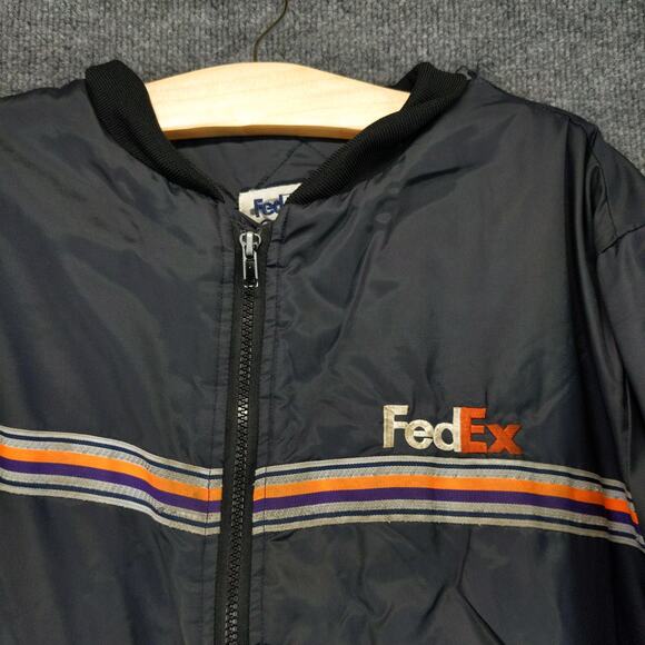 Vintage FedEx Federal Express Full Zip Coat Size L Gray Striped Quilted Liner - Picture 6 of 12